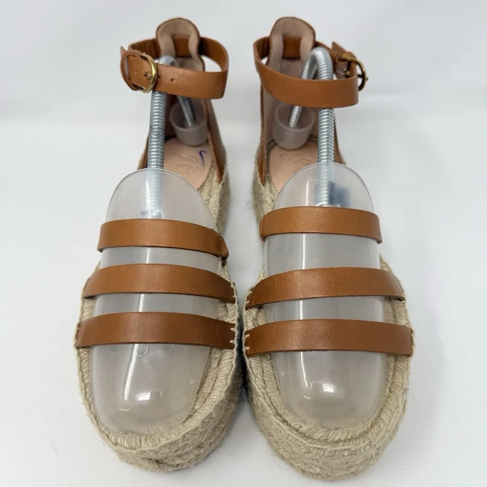J Crew Grace Gladiator‎ Espadrille Sandals Leather Platform Brown Womens 9